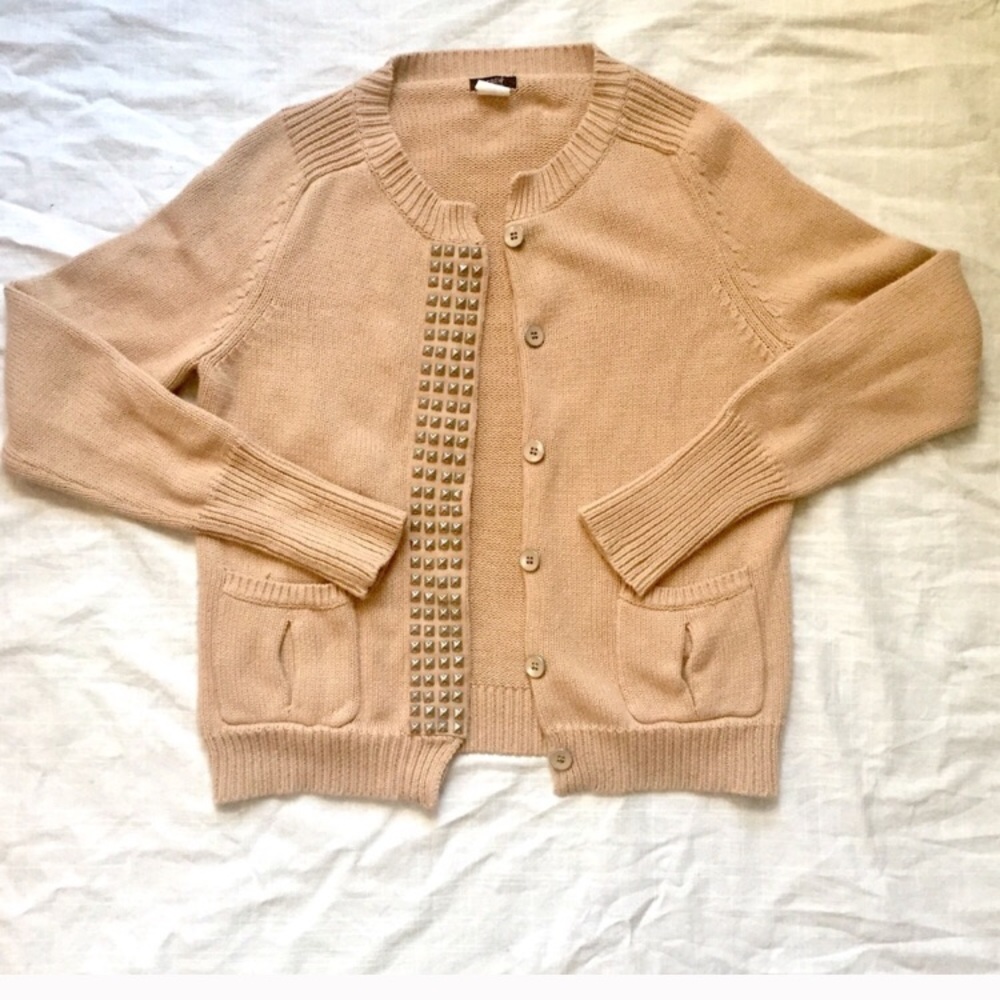 J crew studded tan button up long sleeve cardigan